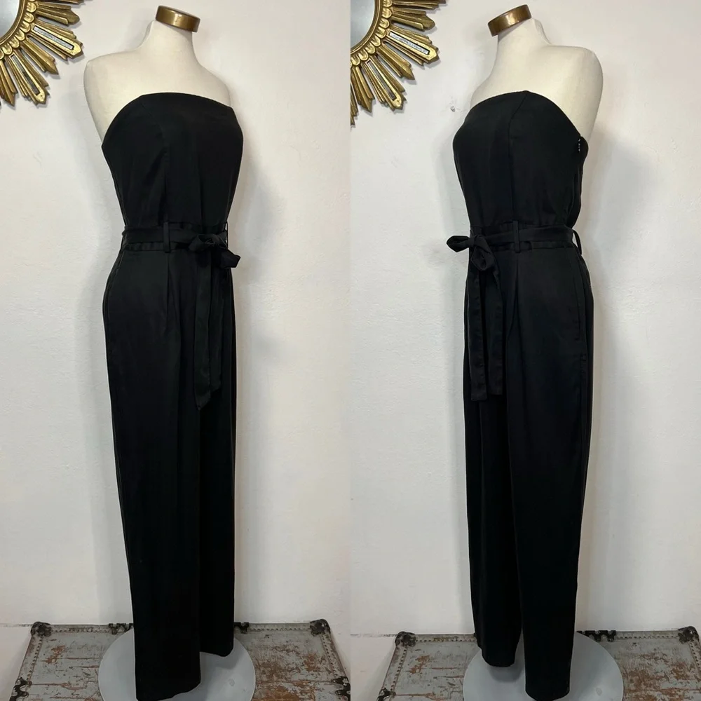 Outerknown Ronan Strapless Black Jumpsuit with Waist Tie